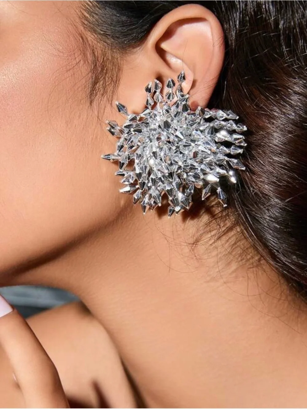 ✨Silver Crystal Cluster Statement Earrings - Women Jewelry